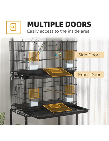 PawHut Two-Tier Bird Cage on Wheels, with Stand, for Small Birds