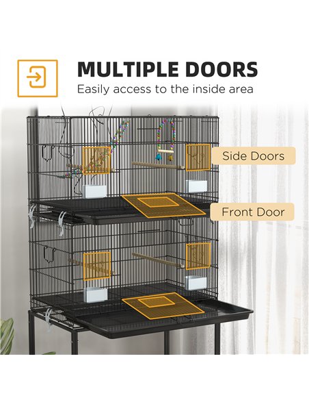 PawHut Two-Tier Bird Cage on Wheels, with Stand, for Small Birds - pic 158059 | FastDaddyshop