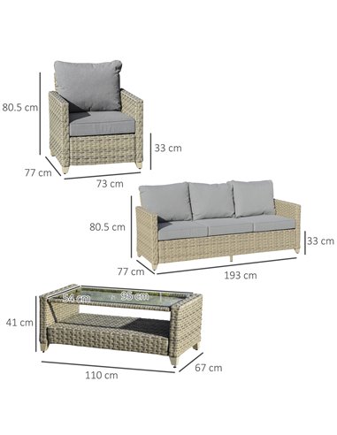 Outsunny 5-Seater Outdoor PE Rattan Sofa Set with Padded Cushion & 2-Tier Tea Table, Brown