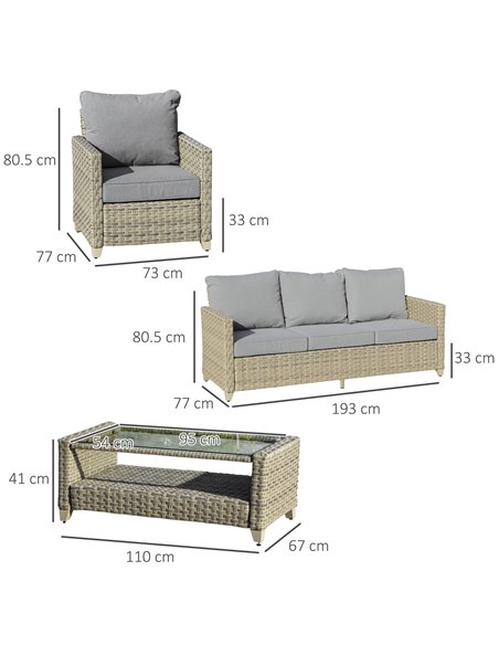Outsunny 5-Seater Outdoor PE Rattan Sofa Set with Padded Cushion & 2-Tier Tea Table, Brown - pic 15806 | FastDaddyshop