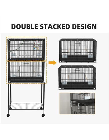 PawHut Two-Tier Bird Cage on Wheels, with Stand, for Small Birds