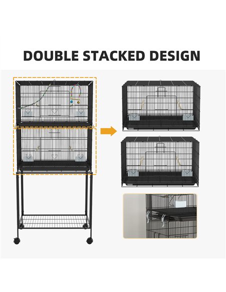 PawHut Two-Tier Bird Cage on Wheels, with Stand, for Small Birds - pic 158061 | FastDaddyshop