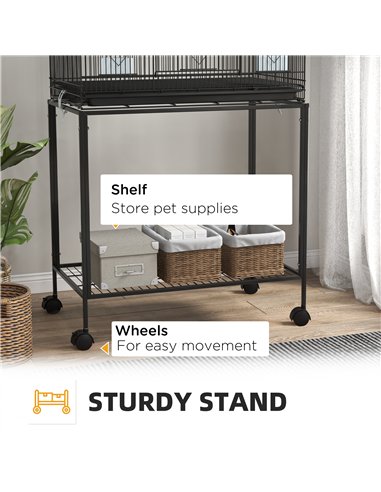 PawHut Two-Tier Bird Cage on Wheels, with Stand, for Small Birds