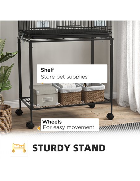 PawHut Two-Tier Bird Cage on Wheels, with Stand, for Small Birds - pic 158062 | FastDaddyshop