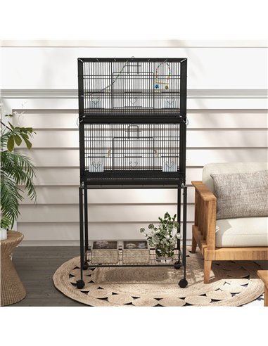 PawHut Two-Tier Bird Cage on Wheels, with Stand, for Small Birds