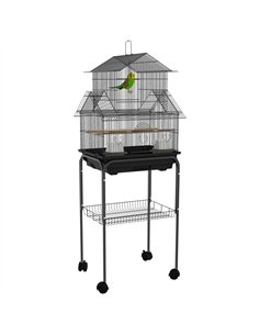 PawHut Metal Bird Cage with Plastic Swing, Perch, Food Container, Tray, Handle, for Finches, Canaries, Budgies, 43.5 x 33 x 121