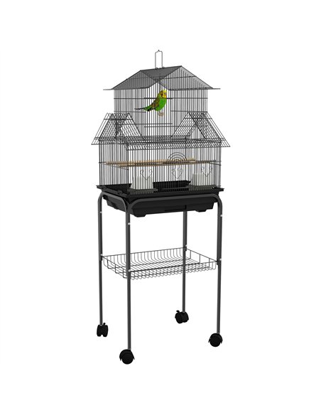 PawHut Metal Bird Cage with Plastic Swing, Perch, Food Container, Tray, Handle, for Finches, Canaries, Budgies, 43.5 x 33 x 121 - pic 158064 | FastDaddyshop