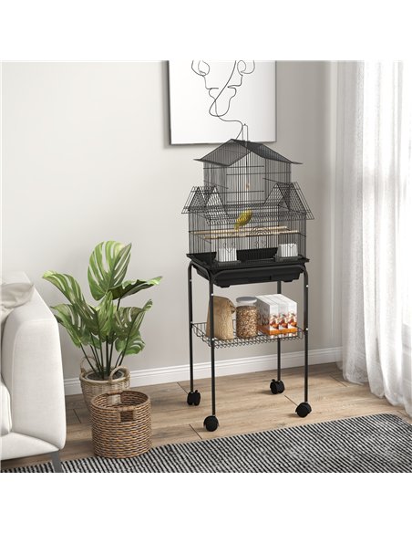PawHut Metal Bird Cage with Plastic Swing, Perch, Food Container, Tray, Handle, for Finches, Canaries, Budgies, 43.5 x 33 x 121 - pic 158065 | FastDaddyshop