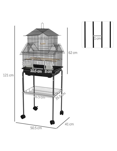 PawHut Metal Bird Cage with Plastic Swing, Perch, Food Container, Tray, Handle, for Finches, Canaries, Budgies, 43.5 x 33 x 121 - pic 158066 | FastDaddyshop