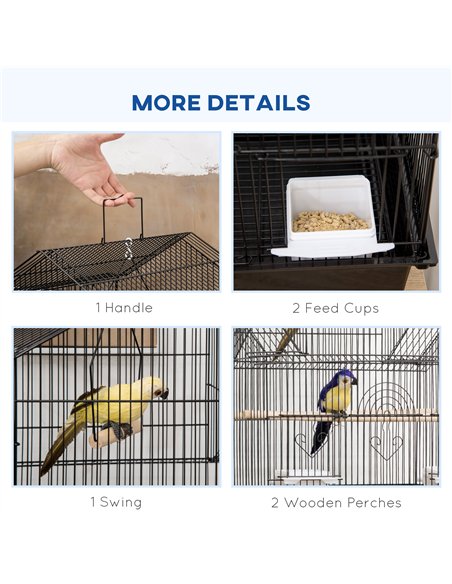 PawHut Metal Bird Cage with Plastic Swing, Perch, Food Container, Tray, Handle, for Finches, Canaries, Budgies, 43.5 x 33 x 121 - pic 158067 | FastDaddyshop