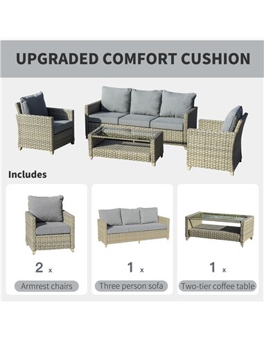 Outsunny 5-Seater Outdoor PE Rattan Sofa Set with Padded Cushion & 2-Tier Tea Table, Brown