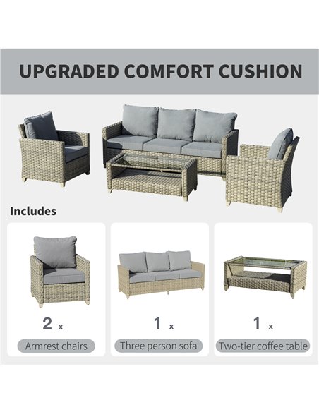 Outsunny 5-Seater Outdoor PE Rattan Sofa Set with Padded Cushion & 2-Tier Tea Table, Brown - pic 15807 | FastDaddyshop