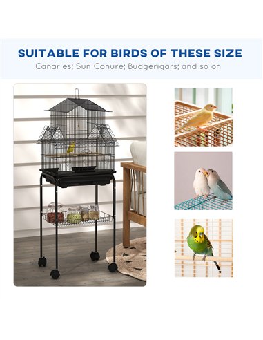PawHut Metal Bird Cage with Plastic Swing, Perch, Food Container, Tray, Handle, for Finches, Canaries, Budgies, 43.5 x 33 x 121