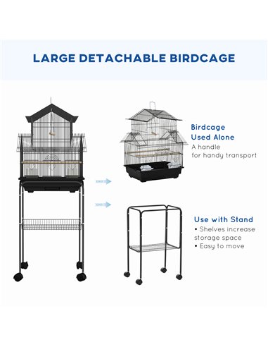 PawHut Metal Bird Cage with Plastic Swing, Perch, Food Container, Tray, Handle, for Finches, Canaries, Budgies, 43.5 x 33 x 121
