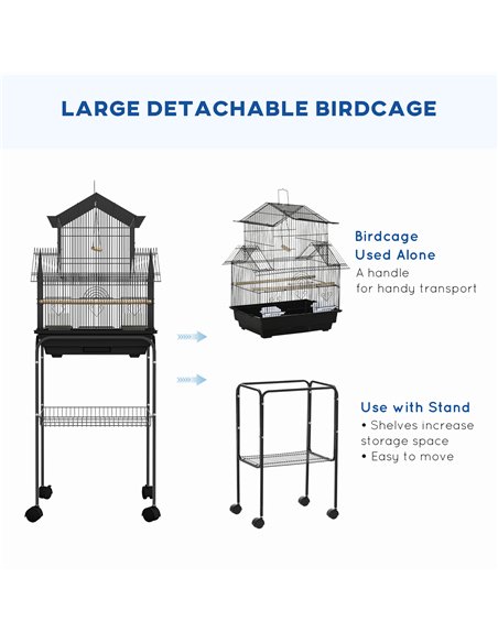 PawHut Metal Bird Cage with Plastic Swing, Perch, Food Container, Tray, Handle, for Finches, Canaries, Budgies, 43.5 x 33 x 121 - pic 158071 | FastDaddyshop
