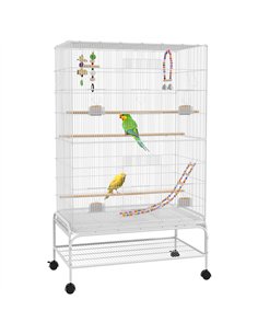 PawHut Bird Cage w/ Stand, Toys, Accessories, for Canaries, Finches, White