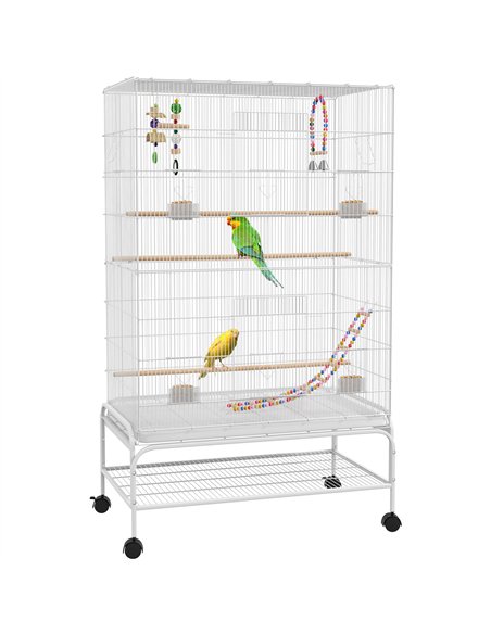 PawHut Bird Cage w/ Stand, Toys, Accessories, for Canaries, Finches, White - pic 158073 | FastDaddyshop