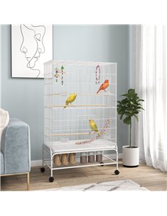 PawHut Bird Cage w/ Stand, Toys, Accessories, for Canaries, Finches, White 2