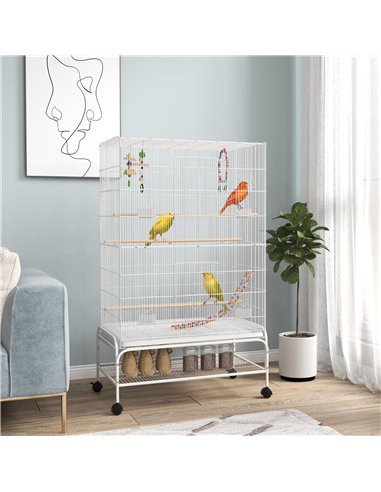 PawHut Bird Cage w/ Stand, Toys, Accessories, for Canaries, Finches, White