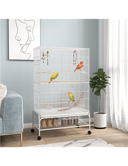 PawHut Bird Cage w/ Stand, Toys, Accessories, for Canaries, Finches, White - pic 158074 | FastDaddyshop
