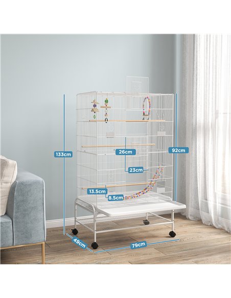 PawHut Bird Cage w/ Stand, Toys, Accessories, for Canaries, Finches, White - pic 158075 | FastDaddyshop