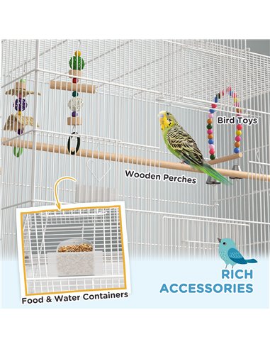 PawHut Bird Cage w/ Stand, Toys, Accessories, for Canaries, Finches, White