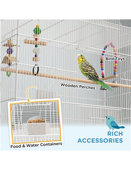 PawHut Bird Cage w/ Stand, Toys, Accessories, for Canaries, Finches, White - pic 158077 | FastDaddyshop