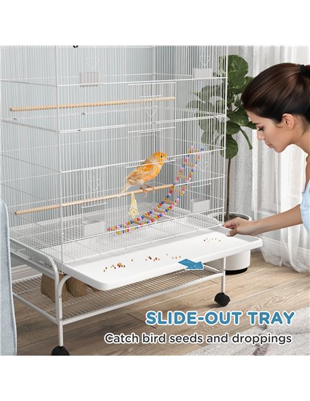 PawHut Bird Cage w/ Stand, Toys, Accessories, for Canaries, Finches, White - pic 158078 | FastDaddyshop