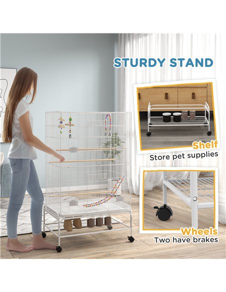 PawHut Bird Cage w/ Stand, Toys, Accessories, for Canaries, Finches, White - pic 158079 | FastDaddyshop
