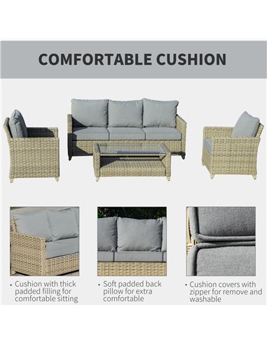 Outsunny 5-Seater Outdoor PE Rattan Sofa Set with Padded Cushion & 2-Tier Tea Table, Brown