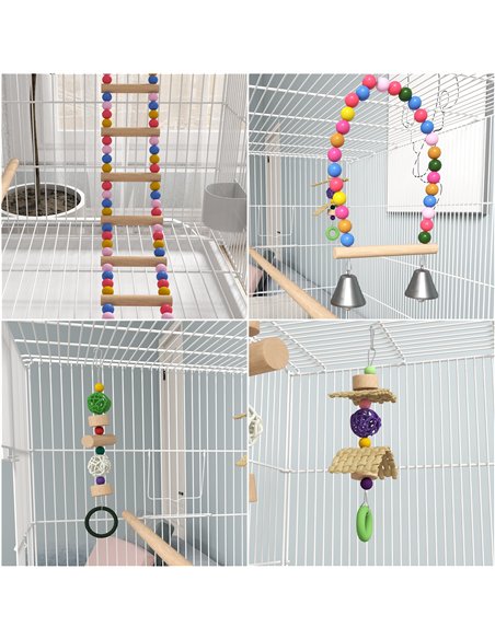 PawHut Bird Cage w/ Stand, Toys, Accessories, for Canaries, Finches, White - pic 158080 | FastDaddyshop