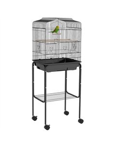 PawHut Bird Cage Budgie Cages for Finch Canary Parakeet with Stand Wheels Slide-out Tray Accessories Storage Shelf, Black
