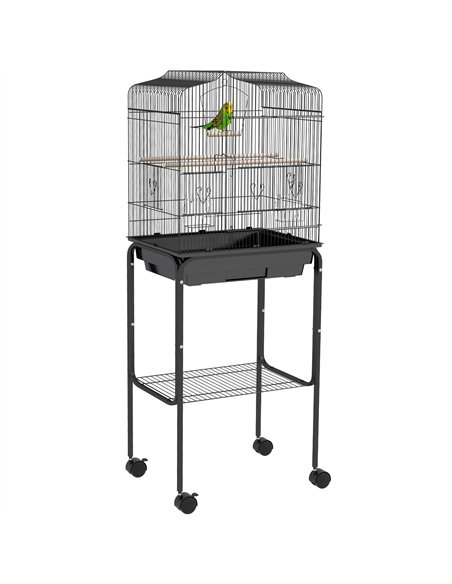 PawHut Bird Cage Budgie Cages for Finch Canary Parakeet with Stand Wheels Slide-out Tray Accessories Storage Shelf, Black - pic 158082 | FastDaddyshop