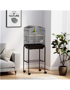 PawHut Bird Cage Budgie Cages for Finch Canary Parakeet with Stand Wheels Slide-out Tray Accessories Storage Shelf, Black 2