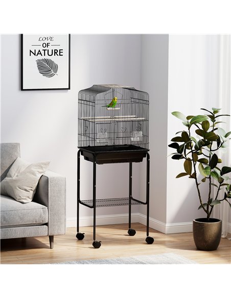 PawHut Bird Cage Budgie Cages for Finch Canary Parakeet with Stand Wheels Slide-out Tray Accessories Storage Shelf, Black - pic 158083 | FastDaddyshop