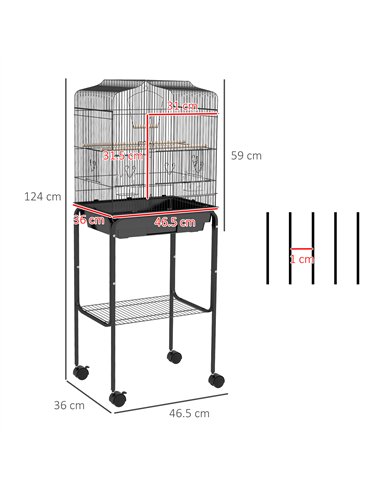 PawHut Bird Cage Budgie Cages for Finch Canary Parakeet with Stand Wheels Slide-out Tray Accessories Storage Shelf, Black