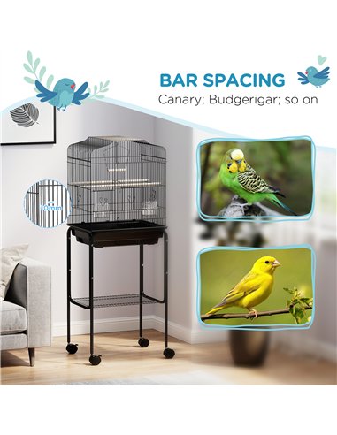 PawHut Bird Cage Budgie Cages for Finch Canary Parakeet with Stand Wheels Slide-out Tray Accessories Storage Shelf, Black
