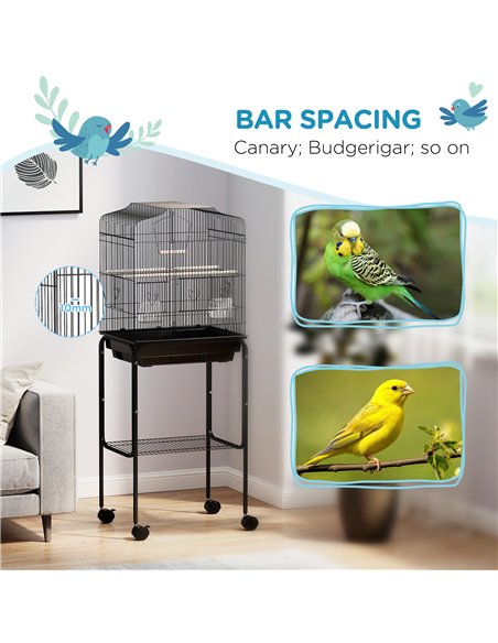 PawHut Bird Cage Budgie Cages for Finch Canary Parakeet with Stand Wheels Slide-out Tray Accessories Storage Shelf, Black - pic 158087 | FastDaddyshop