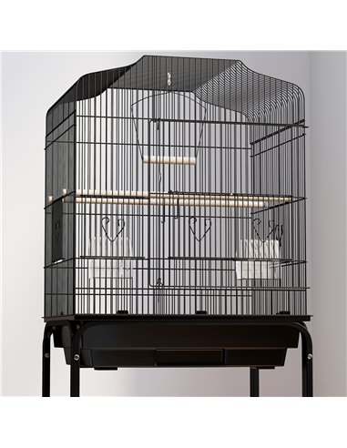 PawHut Bird Cage Budgie Cages for Finch Canary Parakeet with Stand Wheels Slide-out Tray Accessories Storage Shelf, Black