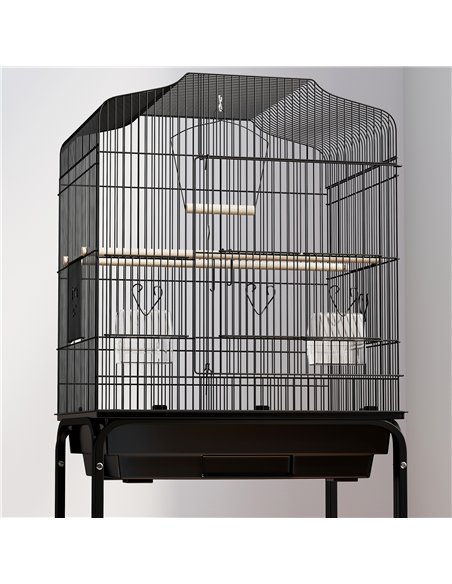 PawHut Bird Cage Budgie Cages for Finch Canary Parakeet with Stand Wheels Slide-out Tray Accessories Storage Shelf, Black - pic 158089 | FastDaddyshop