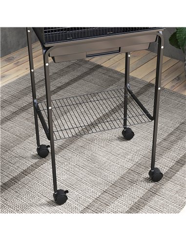 PawHut Bird Cage Budgie Cages for Finch Canary Parakeet with Stand Wheels Slide-out Tray Accessories Storage Shelf, Black
