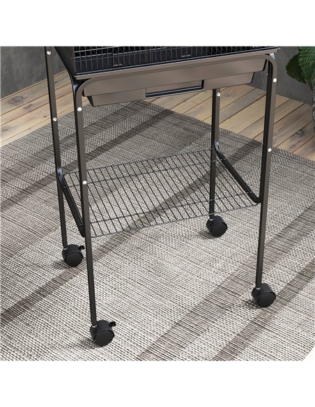 PawHut Bird Cage Budgie Cages for Finch Canary Parakeet with Stand Wheels Slide-out Tray Accessories Storage Shelf, Black - pic 158090 | FastDaddyshop