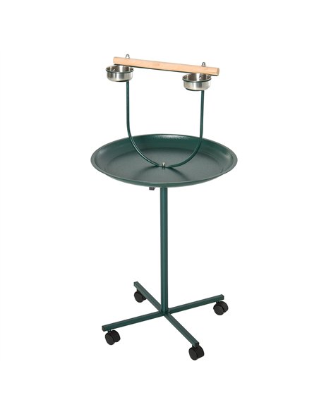 PawHut Bird Perch Stand with Four Wheels, Feeding Bowls, for Small, Medium Birds, Green - pic 158091 | FastDaddyshop