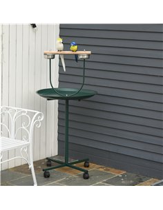 PawHut Bird Perch Stand with Four Wheels, Feeding Bowls, for Small, Medium Birds, Green 2
