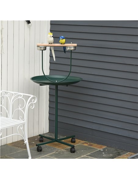 PawHut Bird Perch Stand with Four Wheels, Feeding Bowls, for Small, Medium Birds, Green - pic 158092 | FastDaddyshop