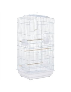 PawHut Large Metal Bird Cage with Perches, Food Bowls, Swing, for Budgies, Parakeets, White