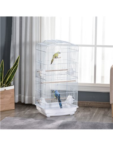 PawHut Large Metal Bird Cage with Perches, Food Bowls, Swing, for Budgies, Parakeets, White