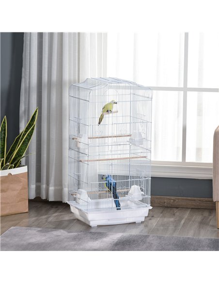 PawHut Large Metal Bird Cage with Perches, Food Bowls, Swing, for Budgies, Parakeets, White - pic 158101 | FastDaddyshop