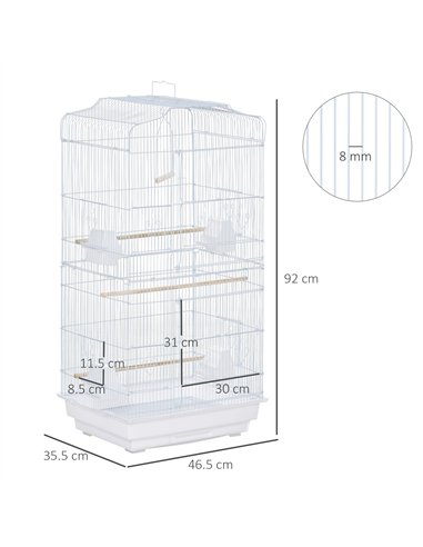 PawHut Large Metal Bird Cage with Perches, Food Bowls, Swing, for Budgies, Parakeets, White