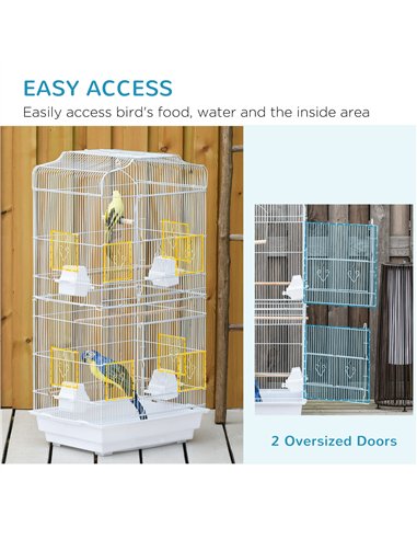 PawHut Large Metal Bird Cage with Perches, Food Bowls, Swing, for Budgies, Parakeets, White